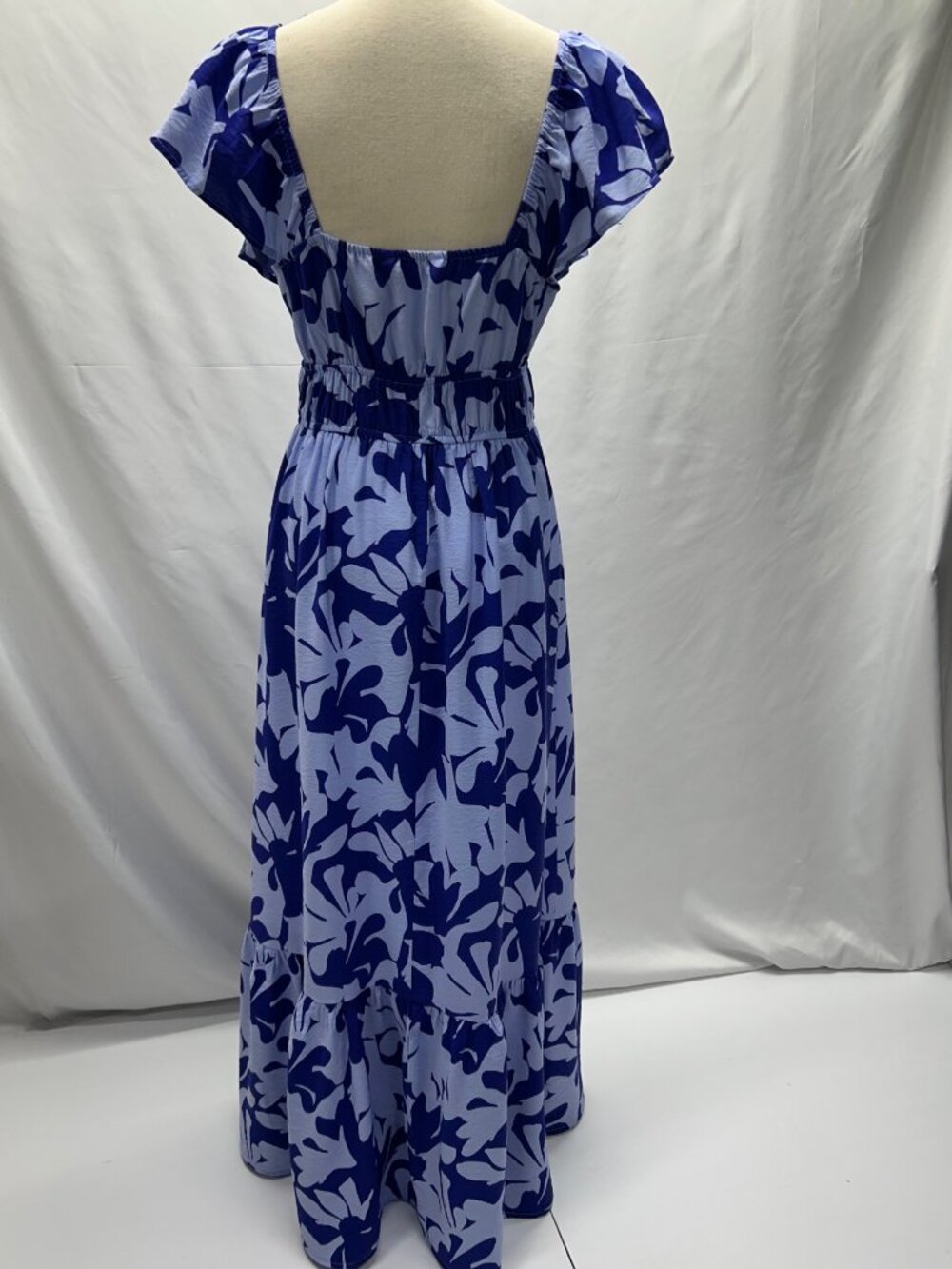 Nine West Blue & White Floral Ruffle Sleeve Maxi Dress With Tie Front Detail Ela - Picture 16 of 16
